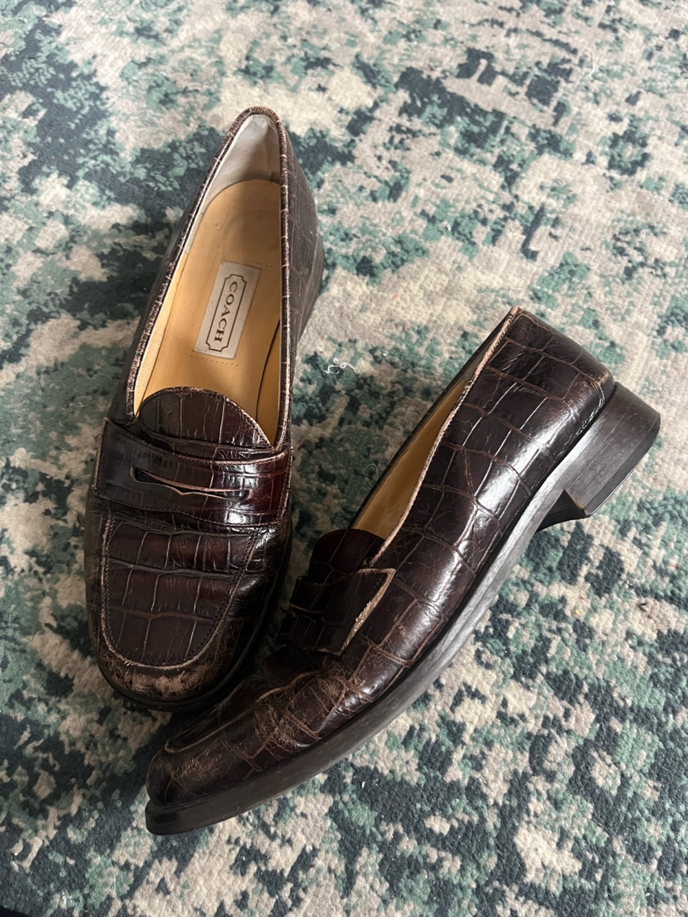 COACH Women’s Dark Brown Croc-Embossed Leather Penny Loafers